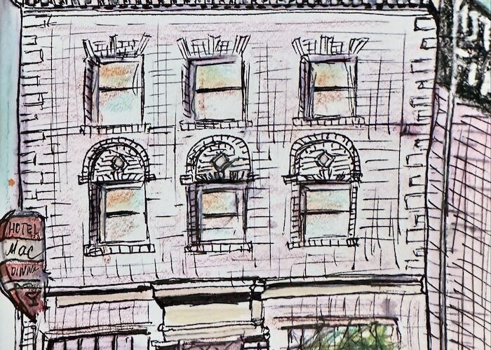 Urban sketch of the Hotel Mac in Point Richmond