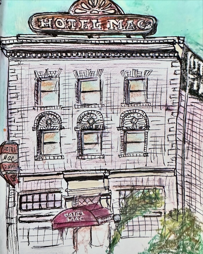 Urban sketch of the Hotel Mac in Point Richmond